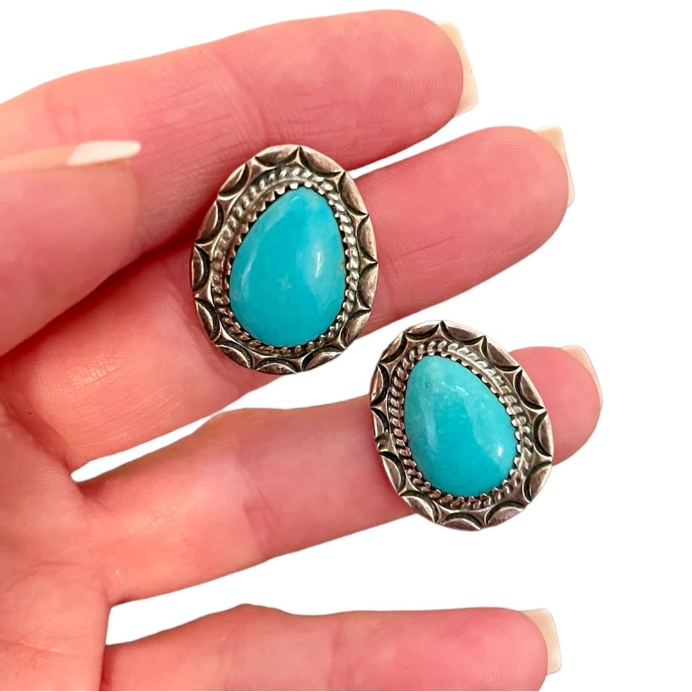 Navajo Benny Pinto BP Sterling Silver 925 & Turquoise Earrings